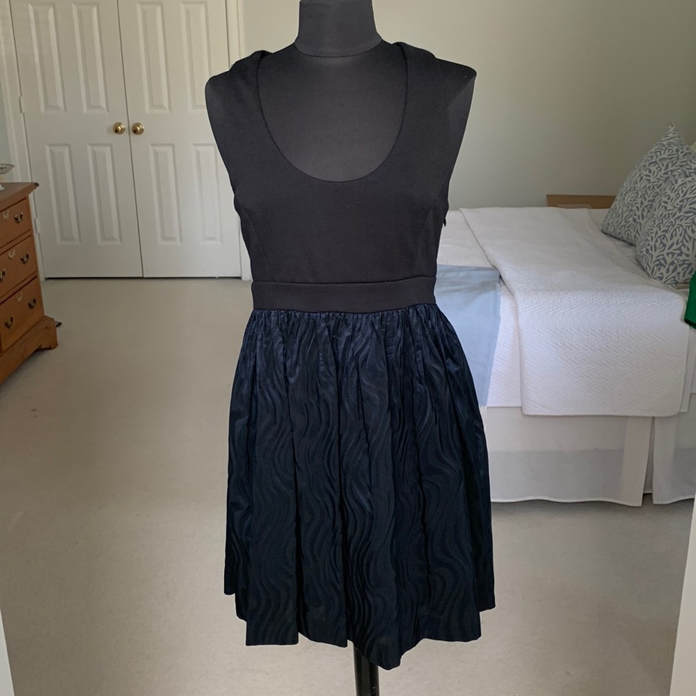 Ali Ro Black & Navy Mixed Media Dress with Knit Top